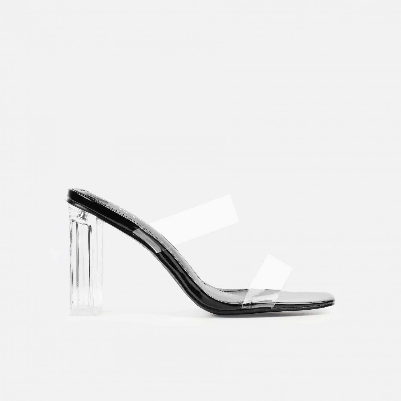 Lenora Clear Black Double Strap Block Heel Mules | Simmi Shoes