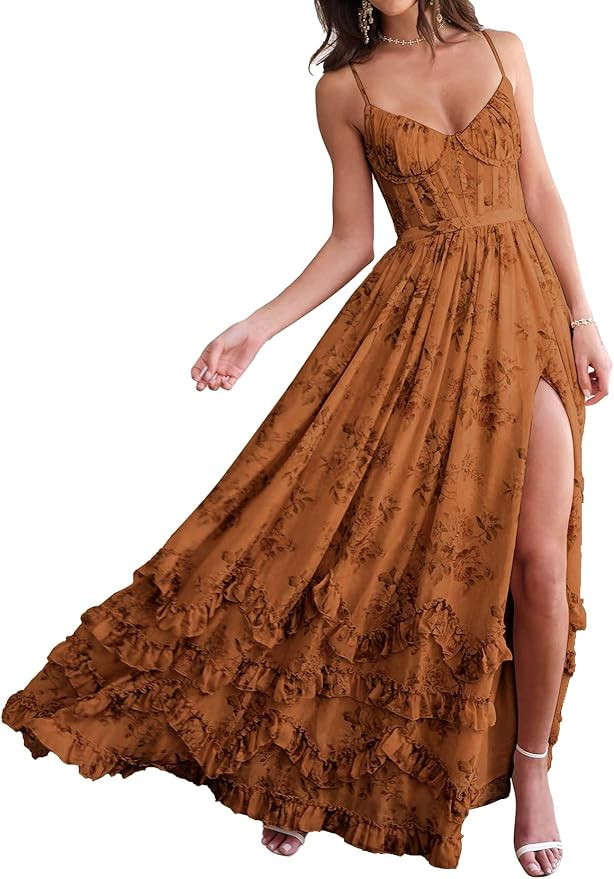 SHSUREVE Floral Print Prom Dresses for Women Ruffle Chiffon Evening Dress Tiered Long Formal Gown... | Amazon (US)