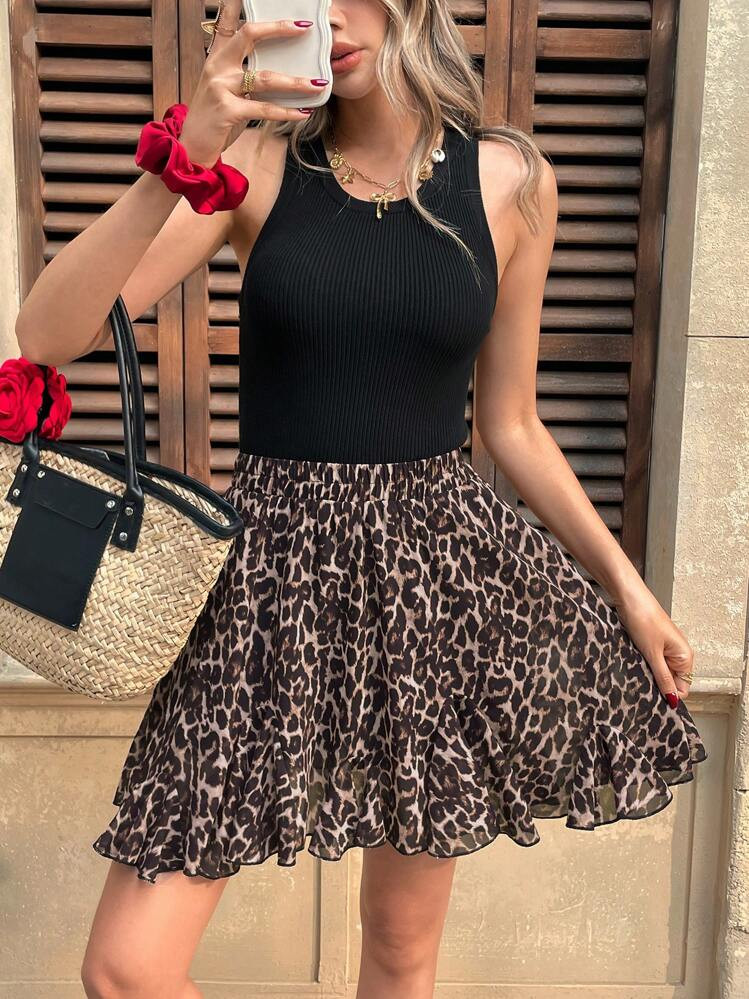 SHEIN Frenchy Women's Elastic Waist Leopard Print Simple A-Line Skirt, Casual Daily Wear,Elastic Waist, A-Hem Skirt, Leopard Print, Casual, Suitable For Daily Wear Winter Cheetah | SHEIN