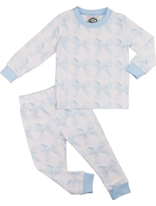 Blue Bow Long Sleeve Pajamas | Cecil and Lou