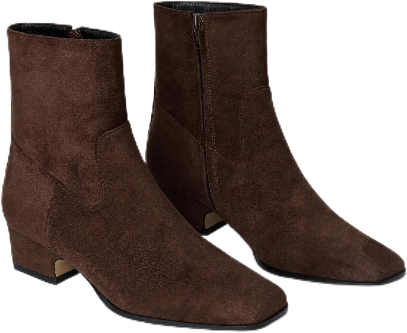 Women's Ankle Boots Square Toe Low Chunky Block Heel Booties Comfortable Short Boots Side Zipper Booties Shoes | Amazon (US)