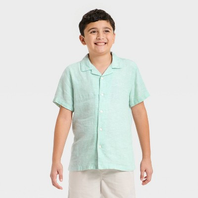 Boys' Linen Blend Short Sleeve Button-Down Shirt - Cat & Jack™ Mint Green S | Target