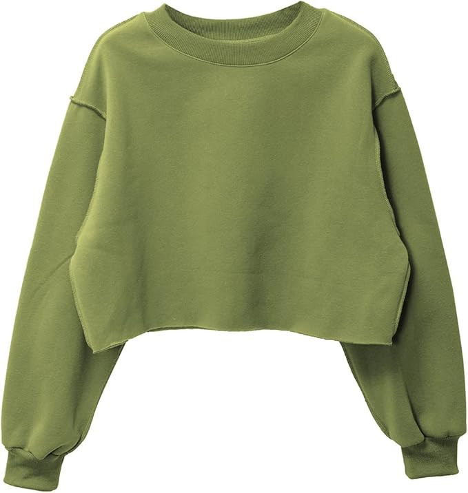 Amazhiyu Women Cropped Sweatshirt Long Sleeves Pullover Fleece Crop Tops Sap Green, Small at Amaz... | Amazon (US)