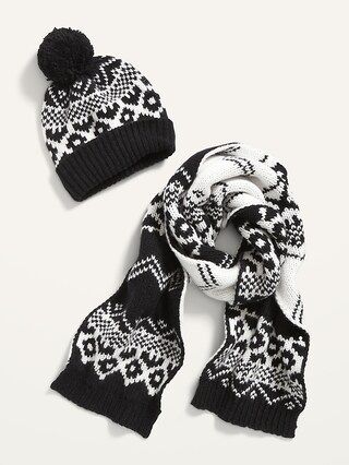 2-Pack Printed Pom-Pom Beanie And Scarf Set For Women | Old Navy (US)