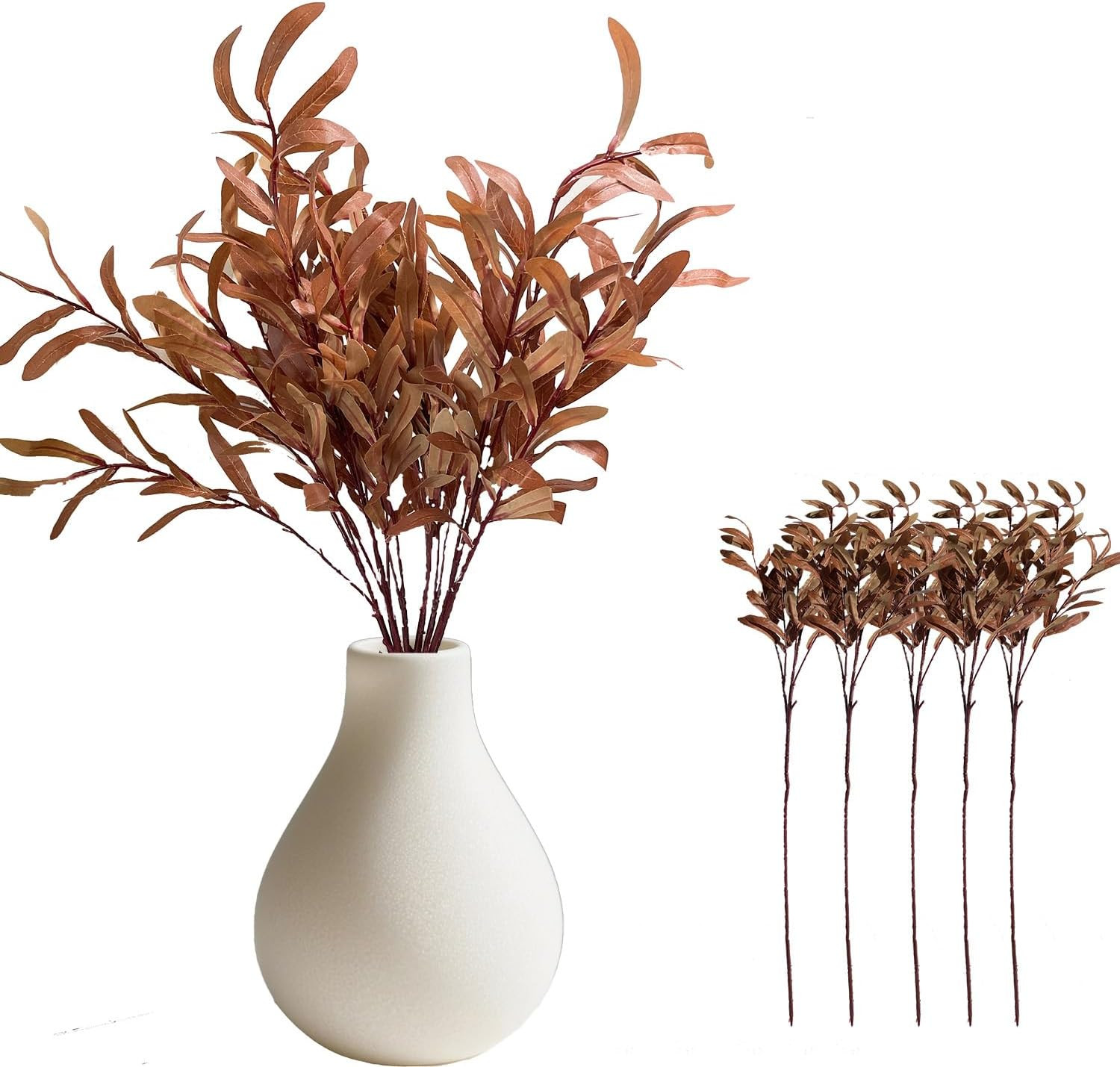 OCMOON 5Pcs Fall Stems Artificial Olive Branches, Long Stems Silk Faux Autumn Fall Leaves Fake Pl... | Amazon (CA)