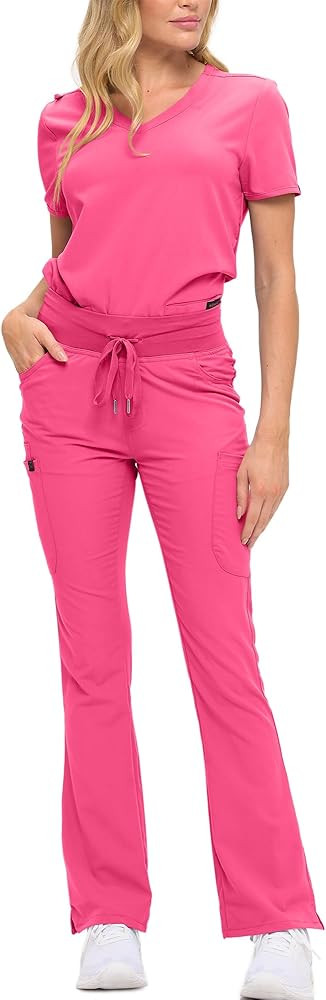 Women’s Soft Stretch Scrub Set With Nine Pockets– V-Neck Top & High-Waisted Bootcut Pants | Amazon (US)