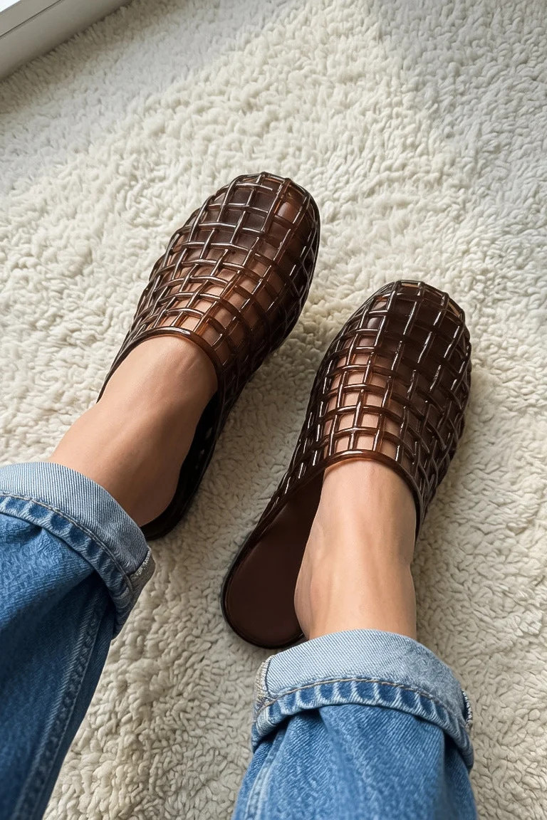 Harvest Market Brown Jelly Cage Mule Flats | Dress Up