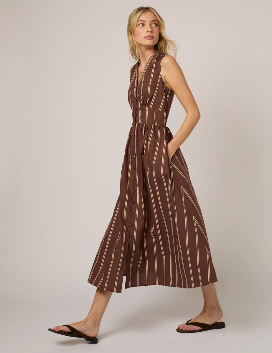 Brown Pinstripe Sleeveless Starlight Midi Dress | Nobody's Child