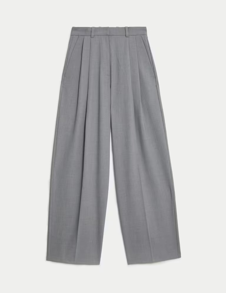 Pleat Front Relaxed Wide Leg Trousers | Marks & Spencer (UK)