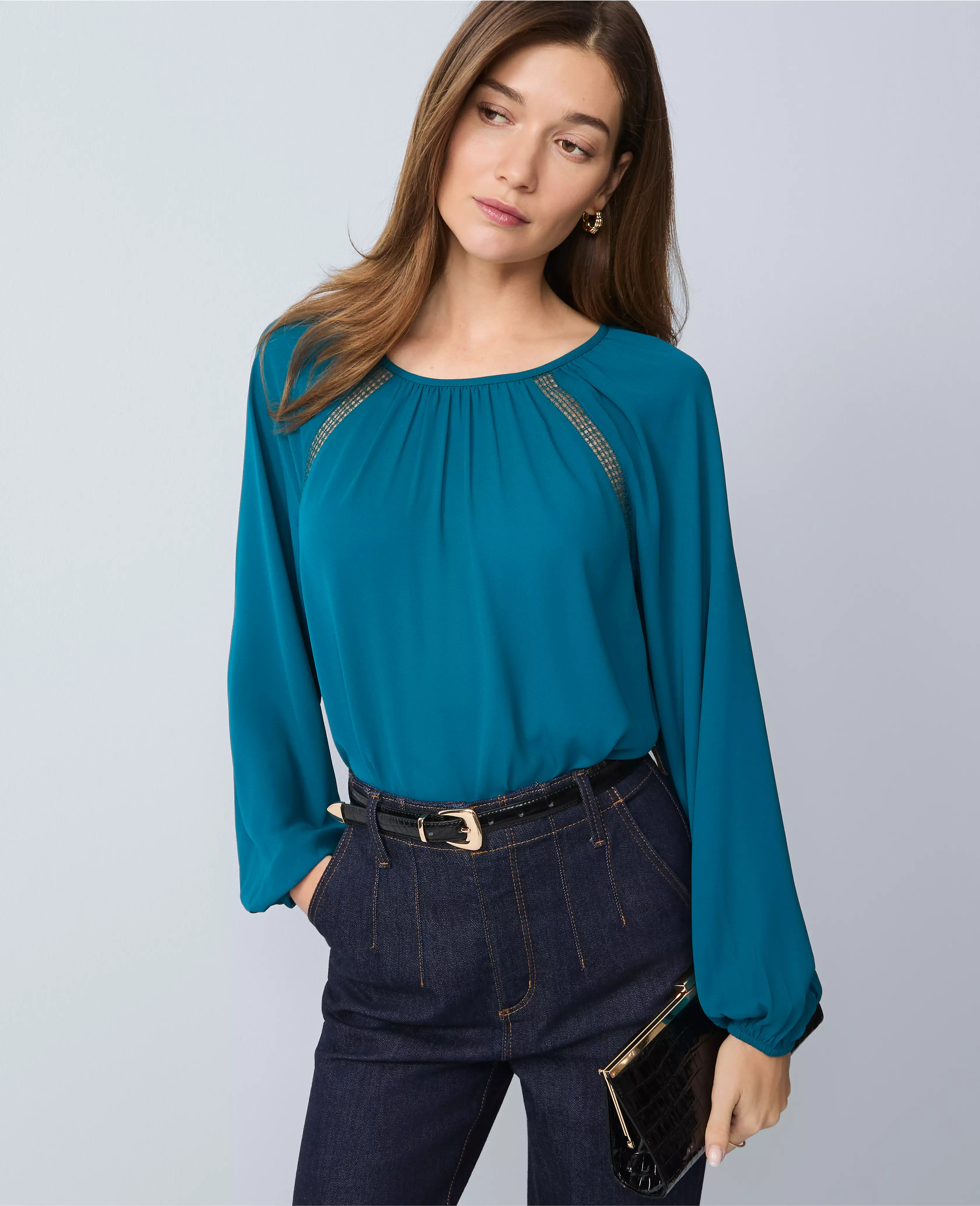Lace Trim Mixed Media Blouse | Ann Taylor