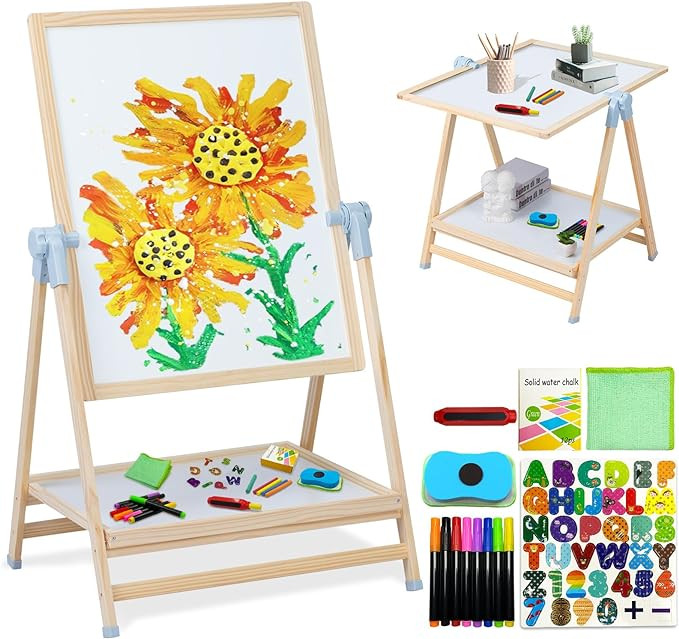 Easel for Kids, Weudear Kids Easel Double Sided Wooden Easel Standing, 4 in 1 White Board & Magne... | Amazon (US)