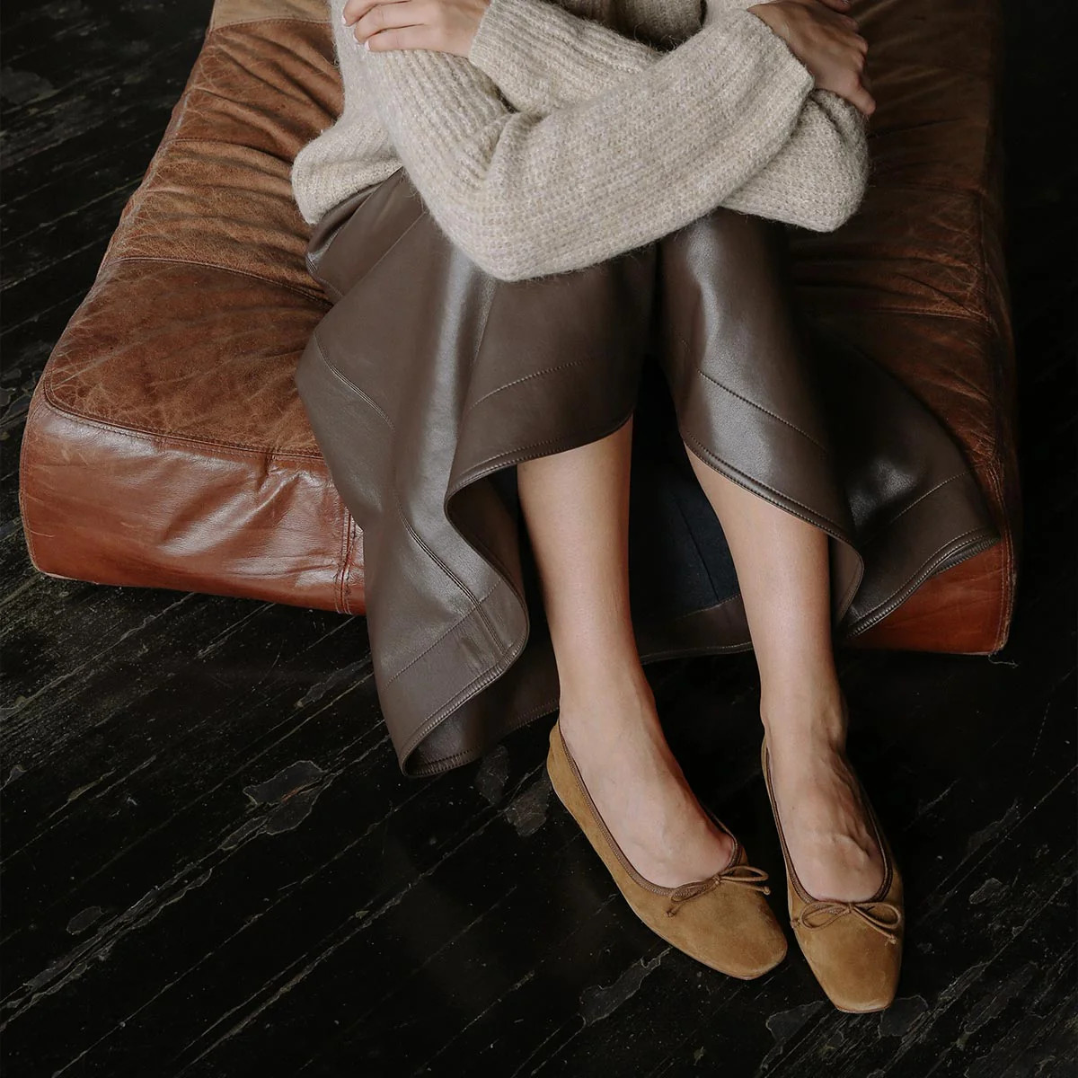 Light Brown Suede Square Toe Ballet Flats | The Fonteyn | Margaux