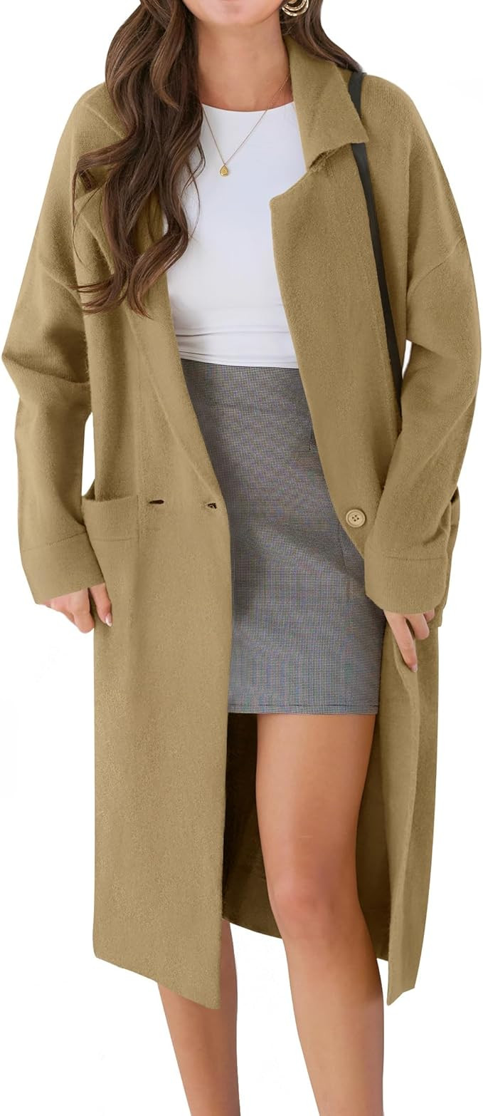 MEROKEETY Women's Open Front Oversized Knit Long Cardigan Coat Notch Lapel Button Fall Sweaters w... | Amazon (US)