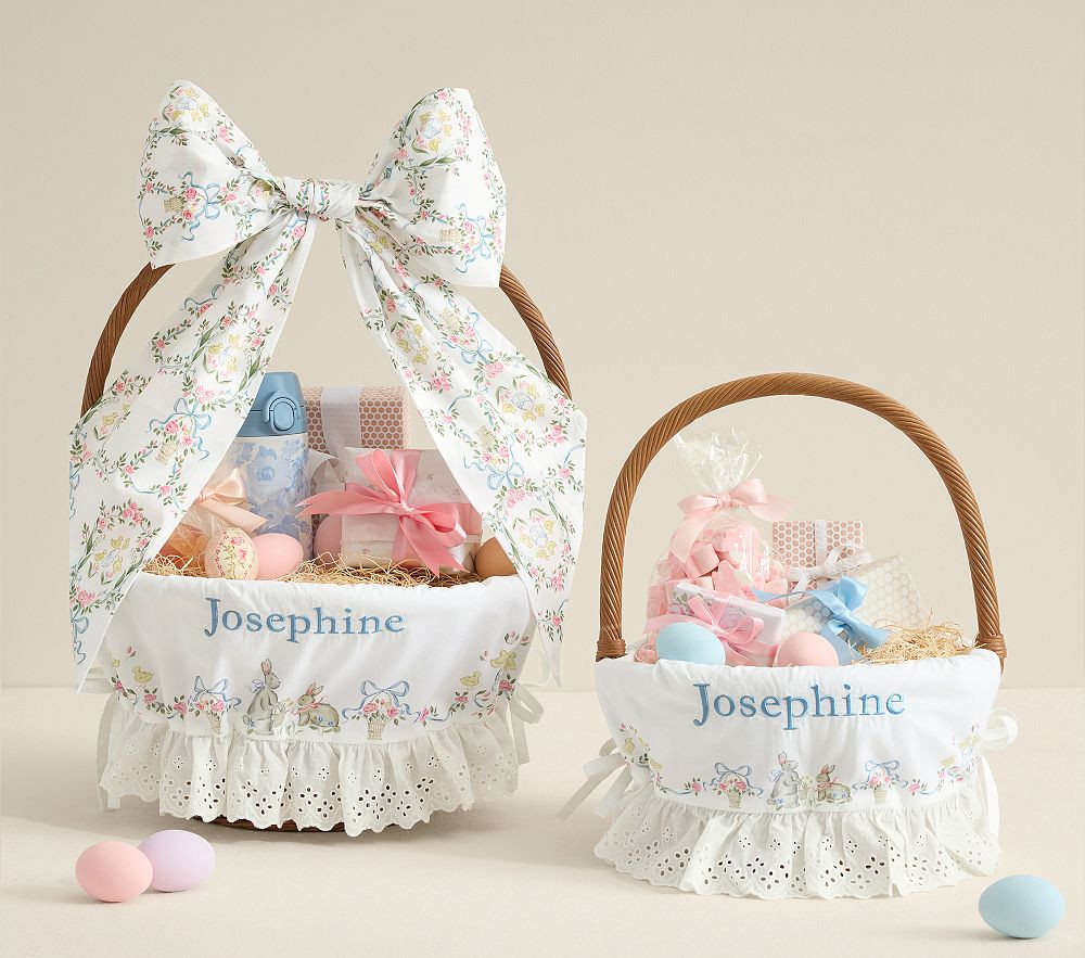 LoveShackFancy White Bunnies Easter Basket Liners & Bow | Pottery Barn Kids
