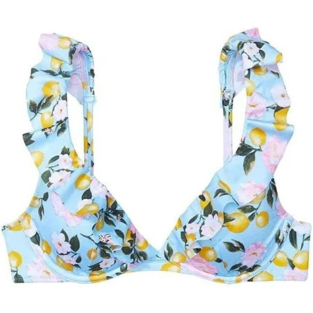 Victoria s Secret 34 DD E Ruffle Plunge Bikini Top Blue Lemon Underwire New Gift | Walmart (US)