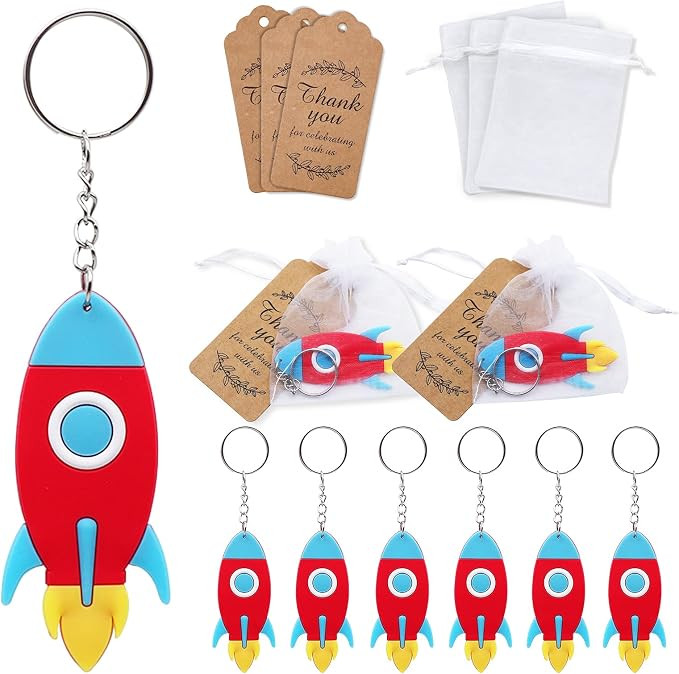 Rocket Keychain Party Favors 24 Sets Goodie Gifts Bags Decor With Thank You Tag And White Bag | Amazon (US)