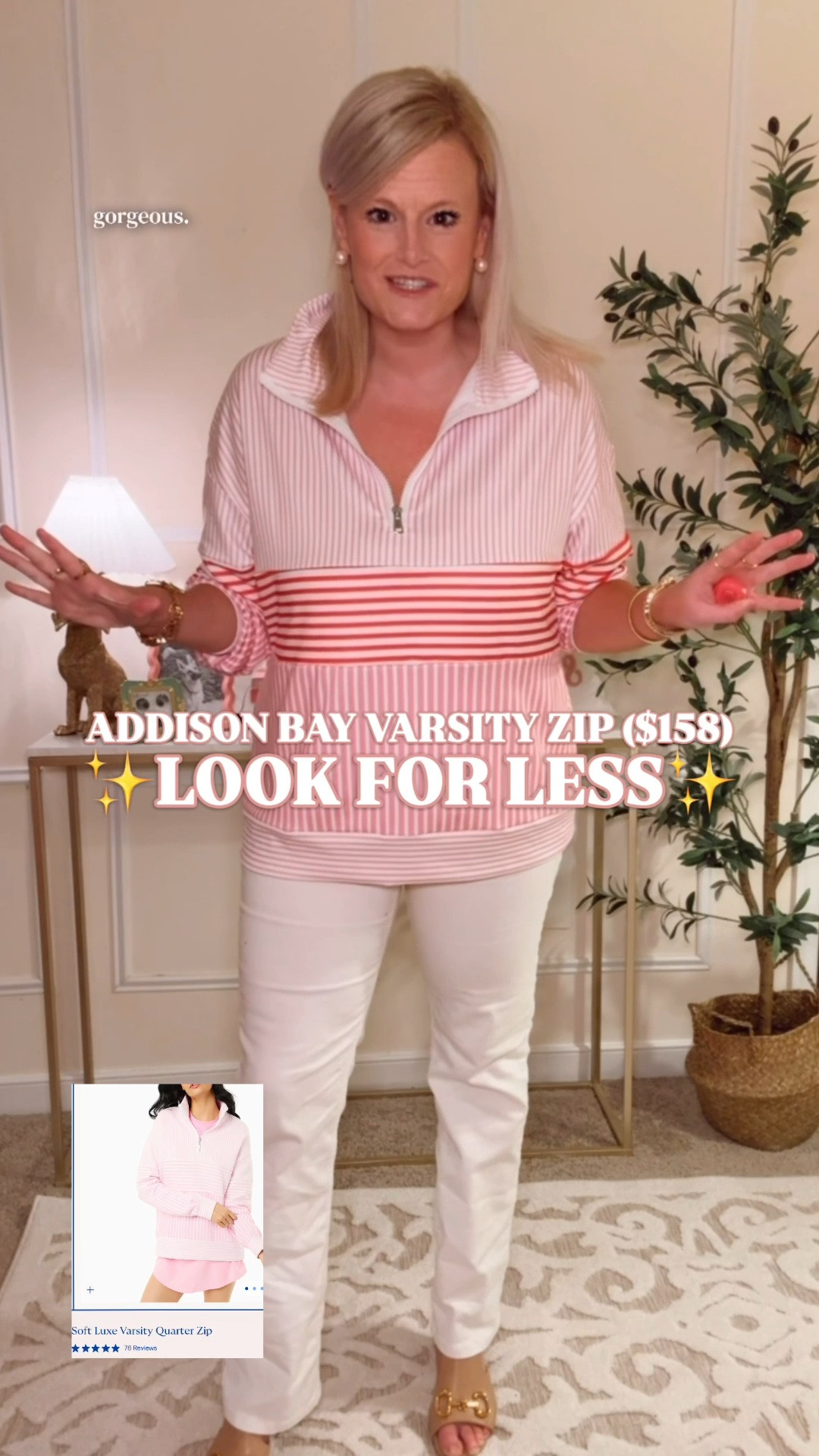 Addison Bay Varsity Zip look for less | Amazon quarter zip | preppy pullover | striped pullover | fall outfit

The $158 Addison Bay Varsity Zip look, but on Amazon for way less.

This is the lightweight preppy pullover for the awkward part of the year when summer is winding down but it is not cold enough for a heavy sweatshirt yet.

The pink stripe, red color block band, quarter zip collar, relaxed oversized fit, long sleeves, drop shoulder silhouette, and sporty varsity look give it that Addison Bay, country club casual, preppy weekend layer feel without the $158 receipt.

I’m in a large for a cozy fit. Available in 5 color stories.

Wear it now with white denim, shorts, tennis skirts, leggings, bike shorts, or denim cutoffs. Take it into fall with jeans, joggers, sneakers, loafers, a quilted vest, barn jacket, or baseball cap.

This is an easy Amazon pullover for school pickup, coffee runs, errands, lake weekends, travel days, airport outfits, casual fall outfits, tennis club mornings, work from home, soccer sidelines, and everyday preppy style.

Addison Bay Varsity Zip look for less, Addison Bay quarter zip look for less, Addison Bay inspired pullover, Amazon quarter zip, Amazon pullover, Amazon striped pullover, Amazon fashion finds, Amazon fall fashion, preppy pullover, preppy quarter zip, striped pullover, striped quarter zip, color block pullover, half zip pullover, quarter zip sweatshirt, lightweight pullover, oversized pullover, pink striped pullover, varsity pullover, preppy activewear, sporty preppy style, country club casual, fall transition outfit, fall outfit, casual fall outfit, travel outfit, airport outfit, tennis skirt outfit, white denim outfit, designer look for less

#LTKFindsUnder50 #AmazonFinds #PreppyStyle #FallFashion #TravelOutfit #Athleisure #LookForLess #FallOutfit #AddisonBay

#LTKActive #LTKSeasonal #LTKootd