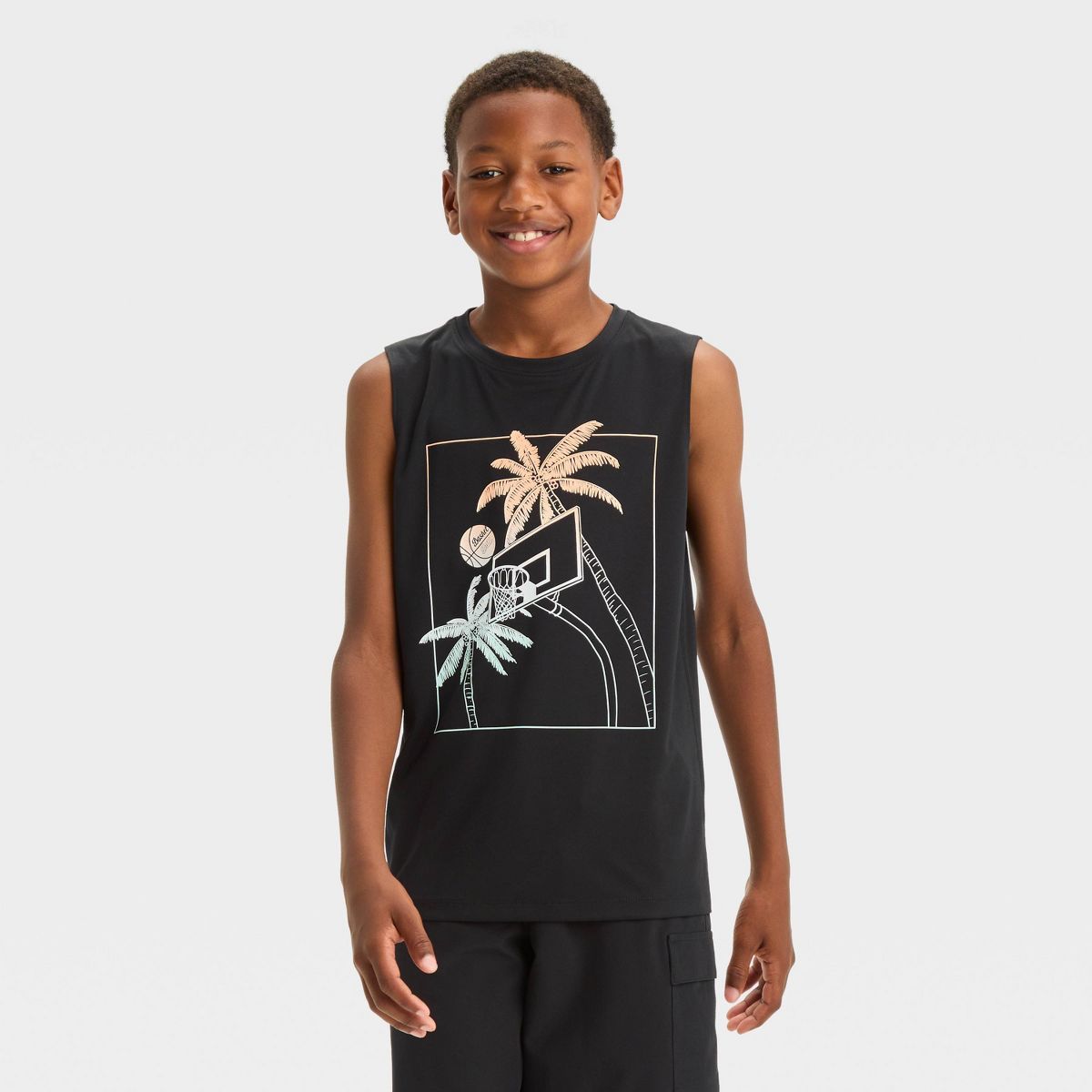 Boys' Sleeveless 'Basketball' Graphic T-Shirt - All In Motion™ Black | Target