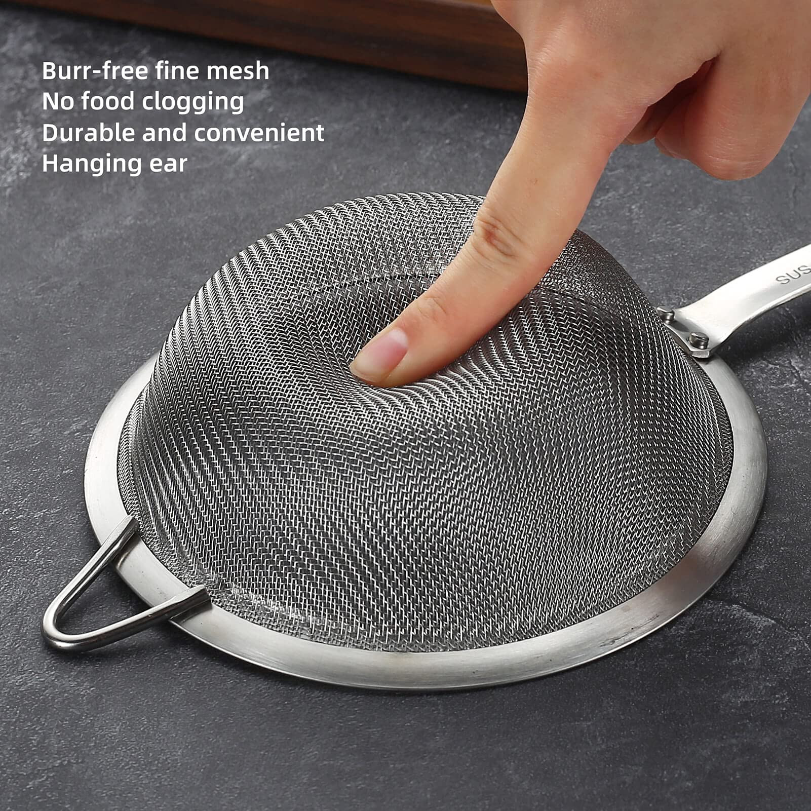304 Stainless Steel Fine Mesh Strainers for Kitchen, Colander-Skimmer with Handle, Sieve Sifters ... | Amazon (US)