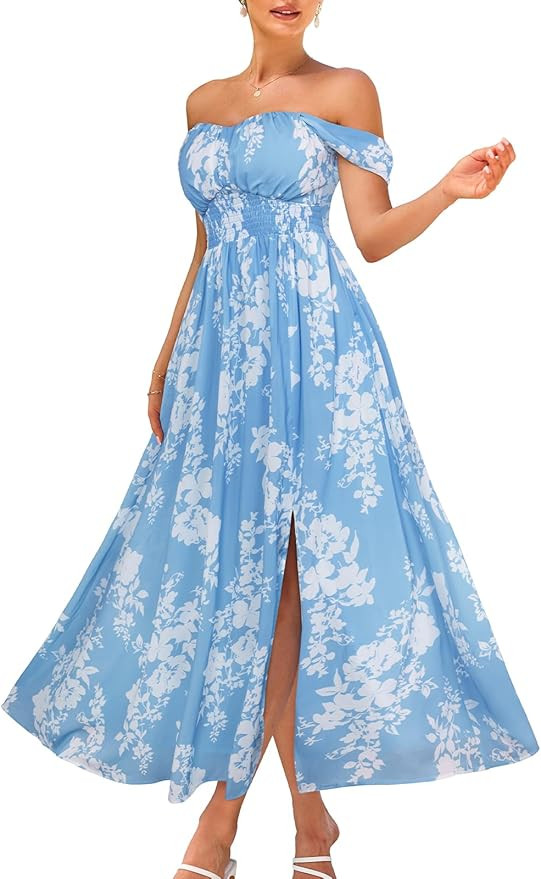 GRACE KARIN Summer Floral Dress for Women 2026,Off The Shoulder Smocked Bridesmaid Dresses,Formal... | Amazon (US)