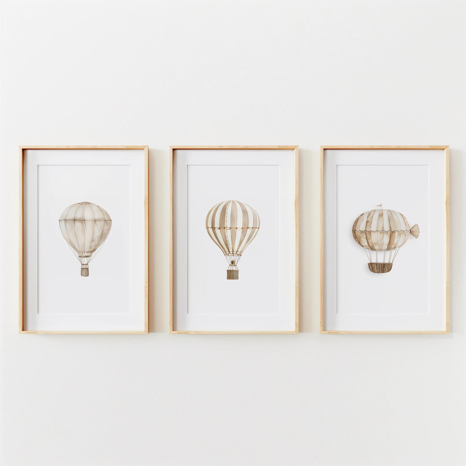 Set of 3 Neutral Hot Air Balloon Nursery Prints | Vintage Nursery Decor | Printable Travel Wall A... | Etsy (Global)