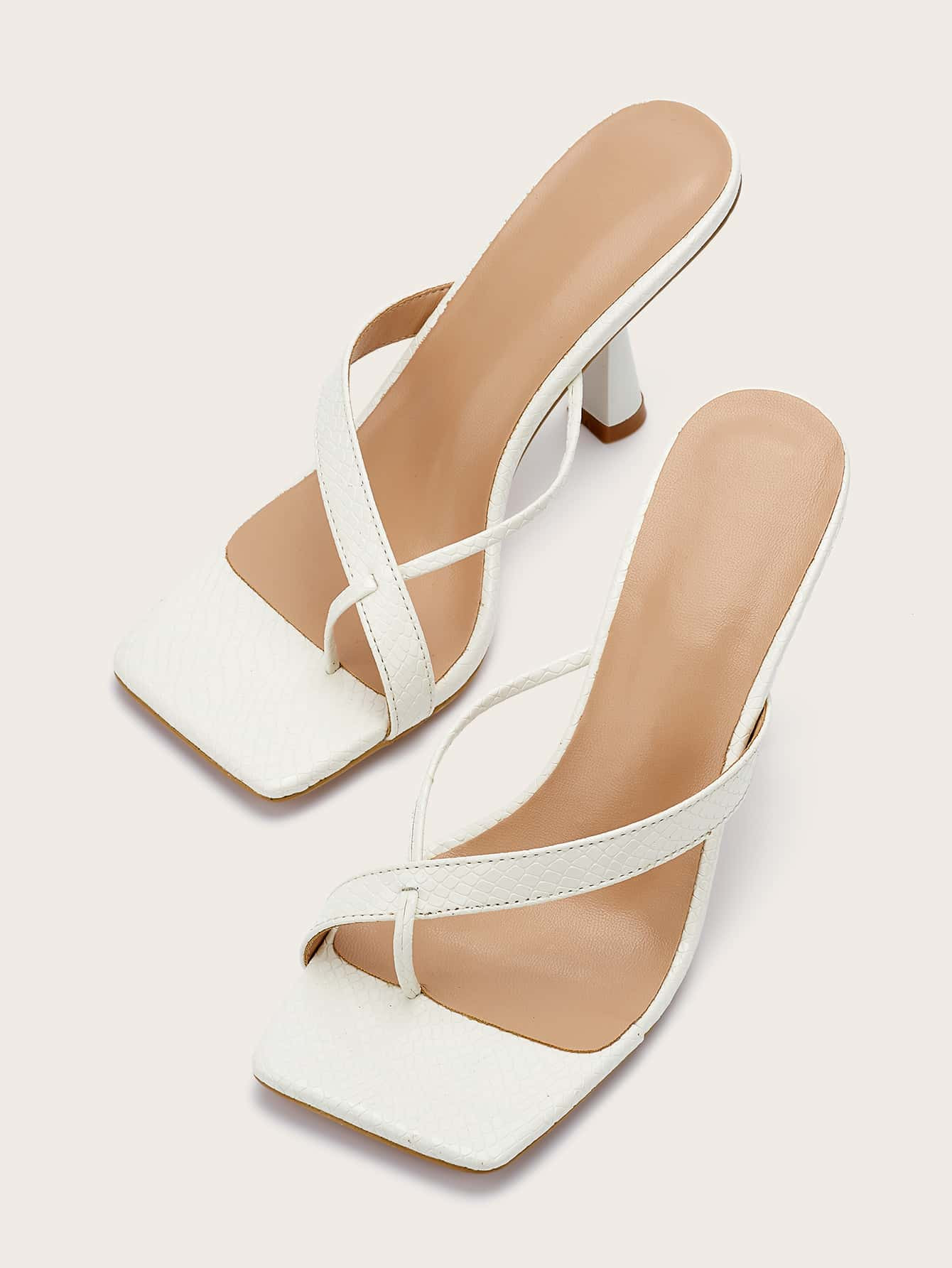 Women Snakeskin Stiletto Heeled Thong Sandals, Fashion Summer Heeled Sandals | SHEIN