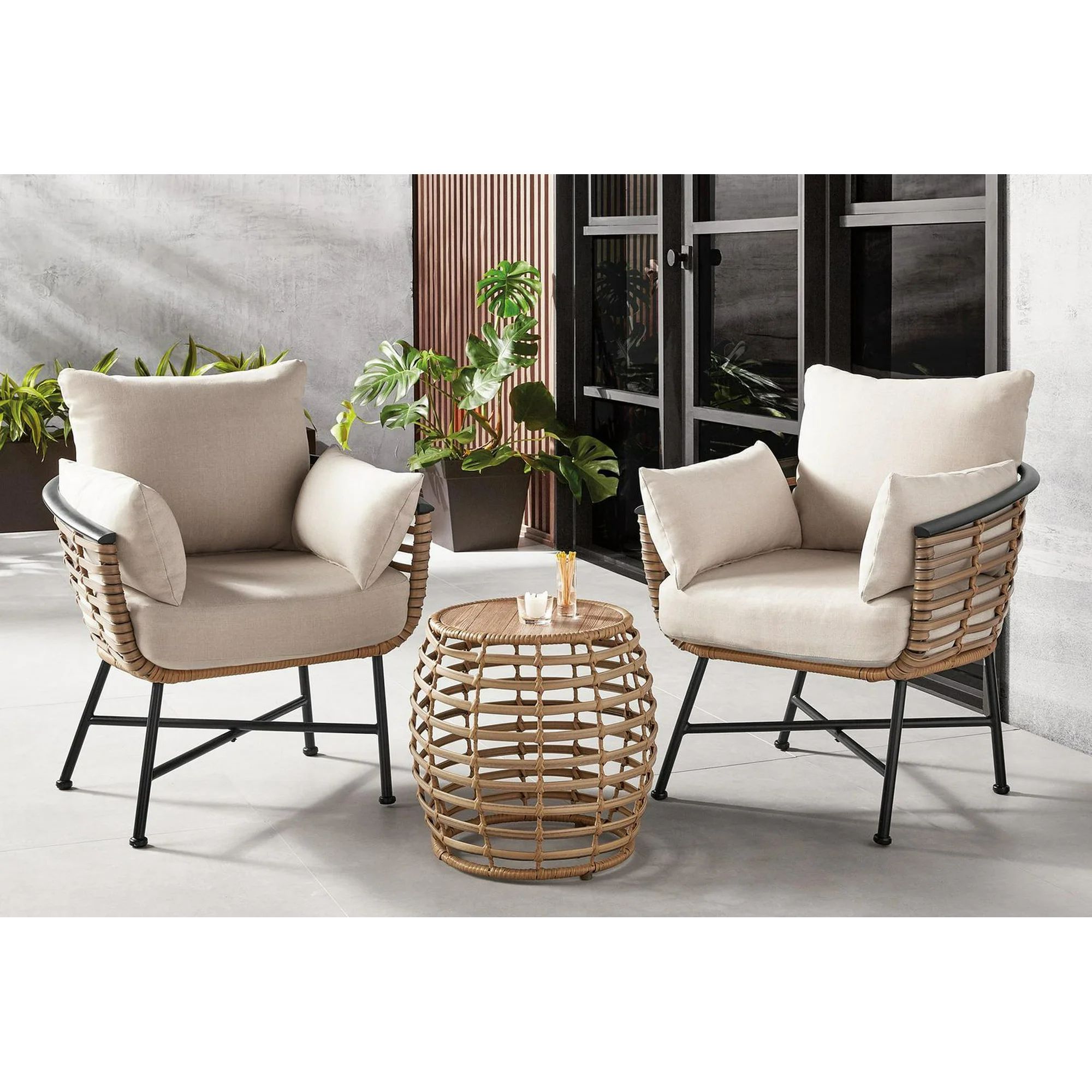 HOMETRENDS Sedona 3-Piece Patio Chat Set - Taupe, Handwoven wicker | Walmart (CA)