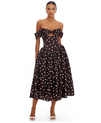 Women's Xandie Off-Shoulder Cutout Polka-Dot Midi Dress | Macy's