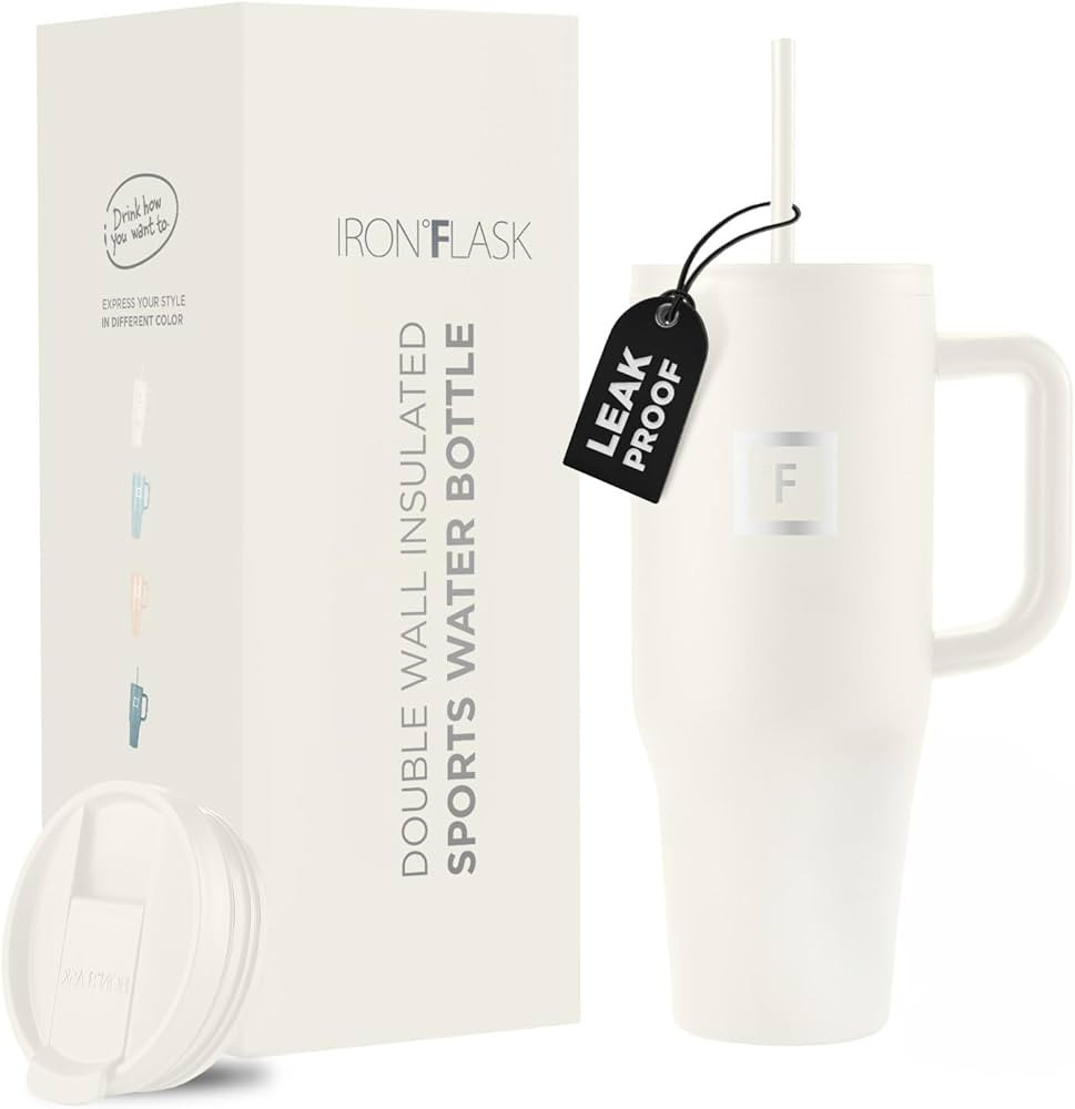 IRON FLASK Co-Pilot Insulated Mug w/Straw & Flip Cap Lids - Cup Holder Bottle for Hot, Cold Drink... | Amazon (US)