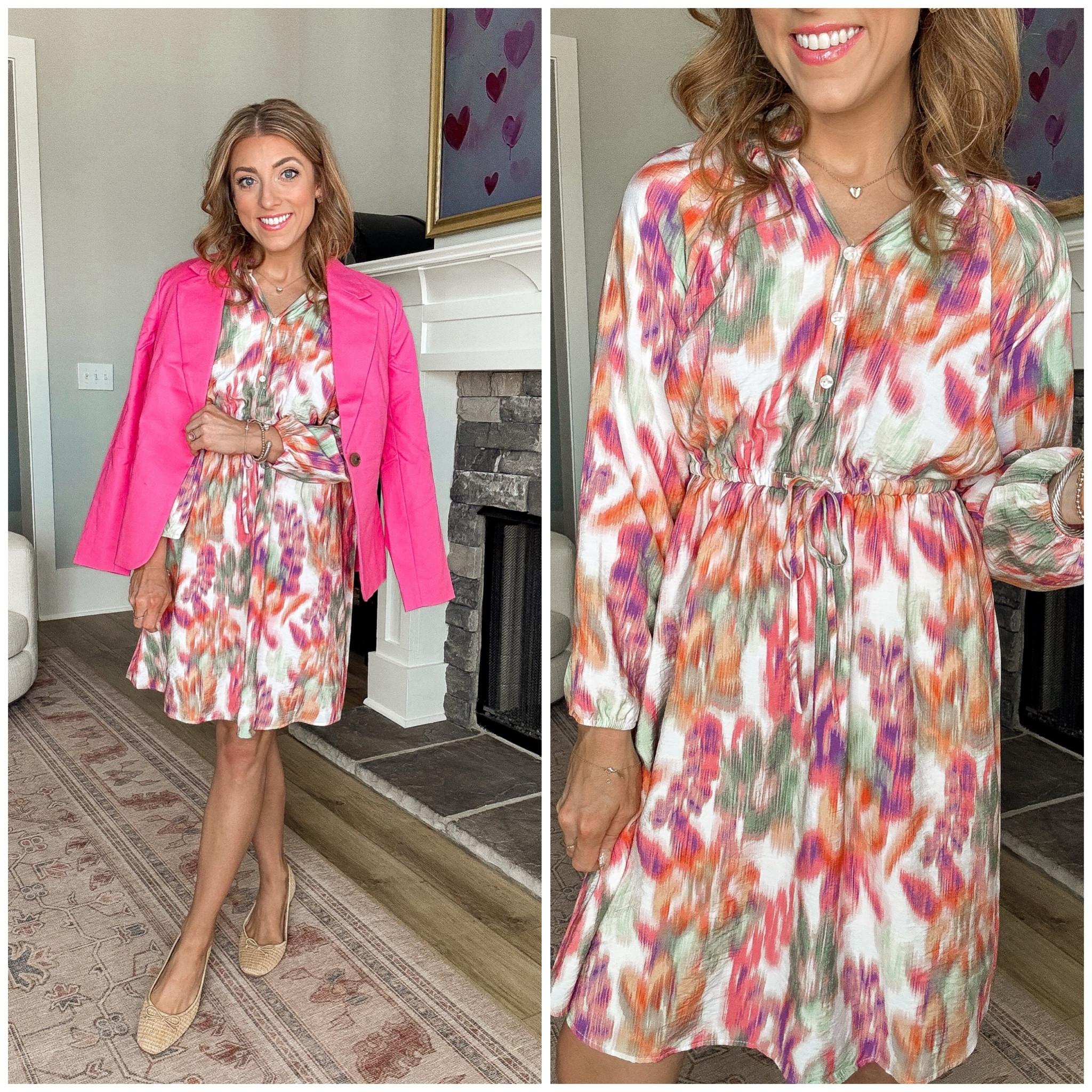 This was one of my favorite Walmart looks from last week! This new dress is under $20 and adorable. I love the colors. It comes in four prints 💗 this blazer is also new! Size down in the dress. TTS in the blazer. 

Walmart fashion. Walmart finds. LTK under 50. Blazer style. Pink. 

#LTKFindsUnder50 #LTKStyleTip