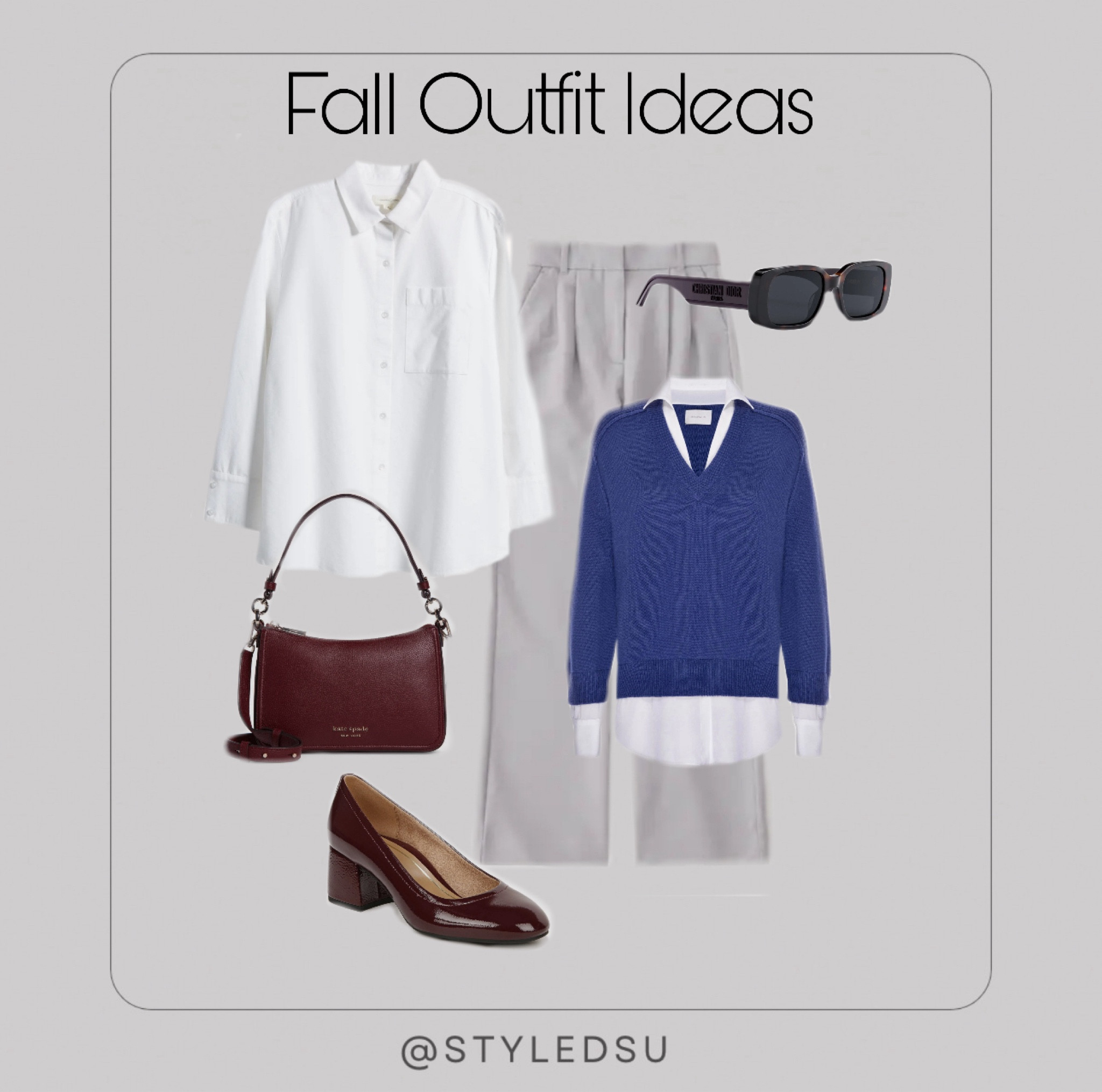 Blue sweater. 
White button up for fall. 
Grey trousers. 
Red ballet flats.
Red outfit ideas. 
Red purse. 
Dior sunglasses. Fall sunglasses. 
ltk bump , ltk sale , ltk find , ltk baby, ltk curves, ltk family , ltk sale alert, ltk style tip , ltk under 100, ltk under 50 ,
Fall outfit inspo, fall style, fall fashion . 

outfit inspo, fashion inspo, content creator, basic style , style inspo , street style, fashion style, outfit inspo, parisian style, styling inspiration, 
capsule wardrobe, style inspo, fashion blogger, neutral colors, minimalist, minimal fashion, blazer, basic style , style inspo , street style, fashion style, outfit inspo, parisian style, styling inspiration, ootd. basic style , style inspo , street style, fashion style, outfit inspo, parisian style, styling inspiration, 

Fall outfit ideas , fall outfit inspo, Floral dress with knee high boots , Fall fashion, fall style 2023, fall , fall booties, fall boots, fall boots2023, fall booties, fall bags, fall basics, fall clothes, fal lclothes womens, fall capsule, fall capsule wardrobe, capsule wardrobe fall, fall concert, fall clothing, fall fashion, fall fashion 2023, fall family photos, fall inspo, fall looks, Nashville fall, fall outfits , fall outfits 2023, fall 2023 outfits , fall photoshoot, fall photos, fall shoes, fall sweaters, fall style, fall trends, fall trends 2022, fall 2023 trends , fall transition, fall tops, early fall, fallphotooutfit, fall family photo outfit , family photo outfit fall

Floral dress with knee high boots 
Fall outfit ideas. Nordstrom fall outfits. Nordstrom. 


#LTKfindsunder100 #LTKSeasonal #LTKHolidaySale