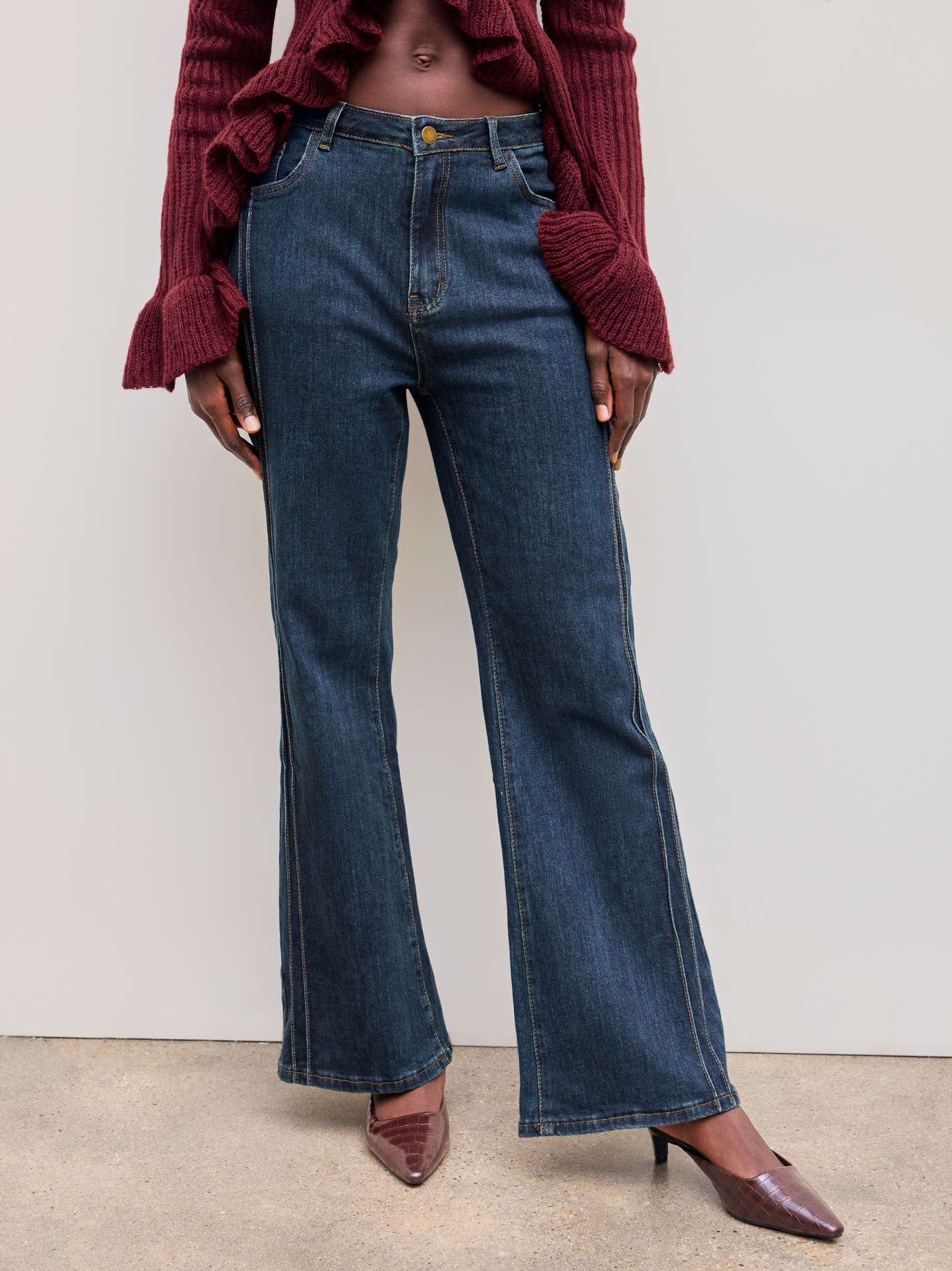 Denim Denim Mid Rise Solid Flared Jeans | Cider