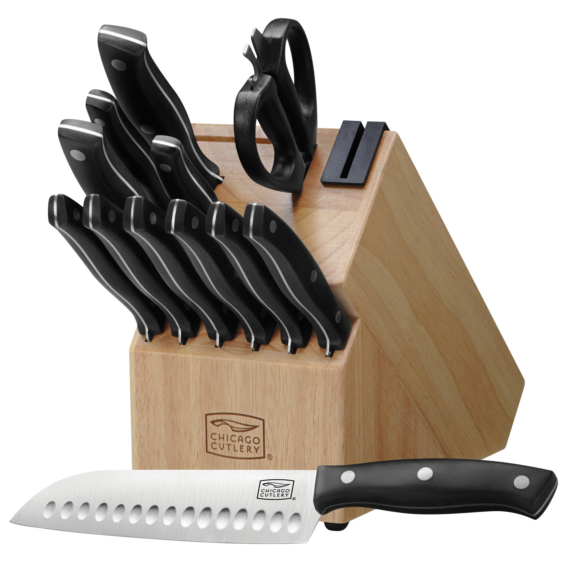 Chicago Cutlery 13-Piece Cutlery set with Block Stainless Steel in Black | 1134083 | Lowe's