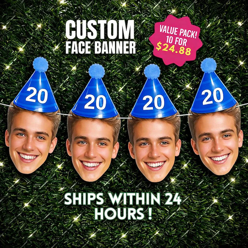 Custom Face Birthday Banner, Personalized Photo Face Bunting Decoration, Funny Custom Big Head Pa... | Etsy (Global)