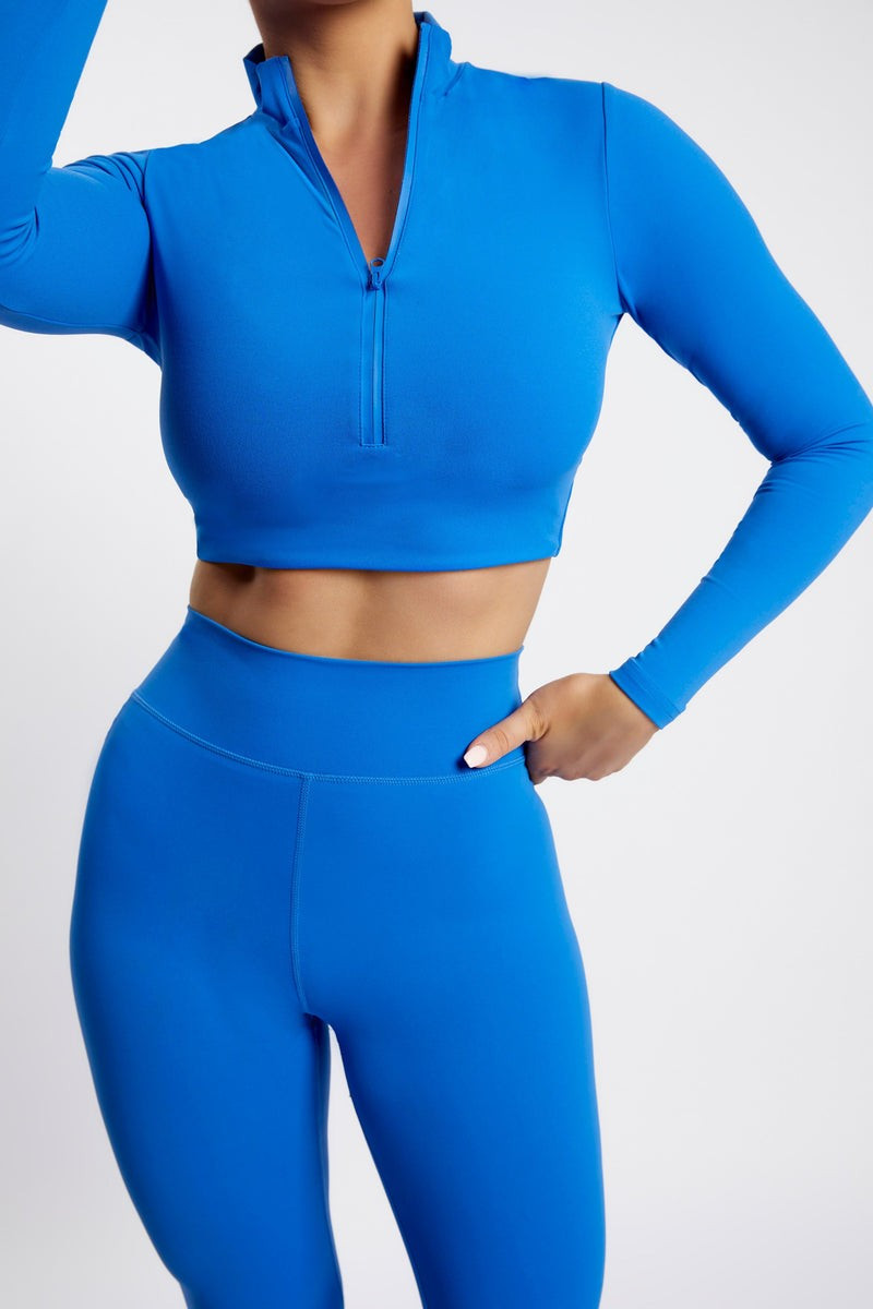 Greta Zip Up Long Sleeve Crop Top - Cobalt Blue | MESHKI US