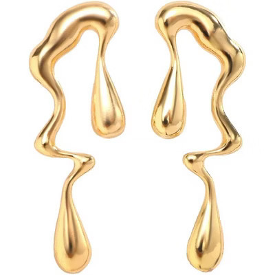 Irregular Water Drop Earrings: Asymmetrical Melted Liquid Design Gold One Size | Target