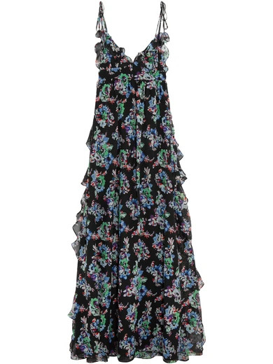 MSGM - Ruffled Floral-print Silk-chiffon Maxi Dress - Black | NET-A-PORTER (UK & EU)