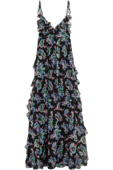 MSGM - Ruffled Floral-print Silk-chiffon Maxi Dress - Black | NET-A-PORTER (UK & EU)