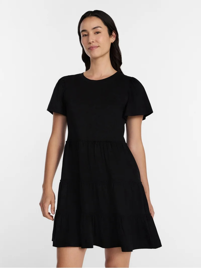 Time and Tru Women's and Women’s Plus Cotton Swing Dress with Short Sleeves, Sizes XS-4X | Walmart (US)