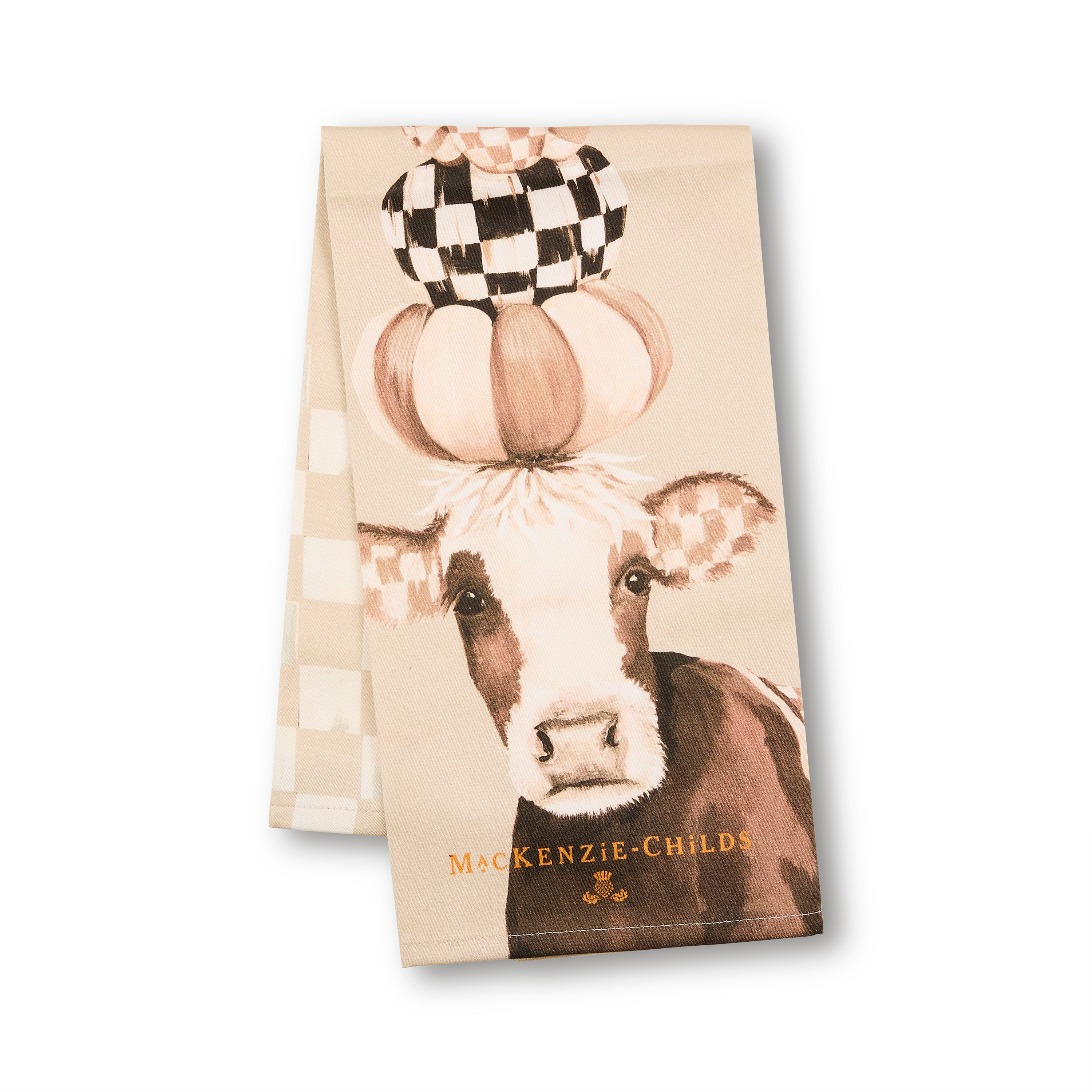 MacKenzie-Childs Mocha Cow Printed Dish Towel | MacKenzie-Childs