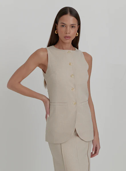 Beige Tailored Longline Waistcoat- Marcallo | 4th & Reckless