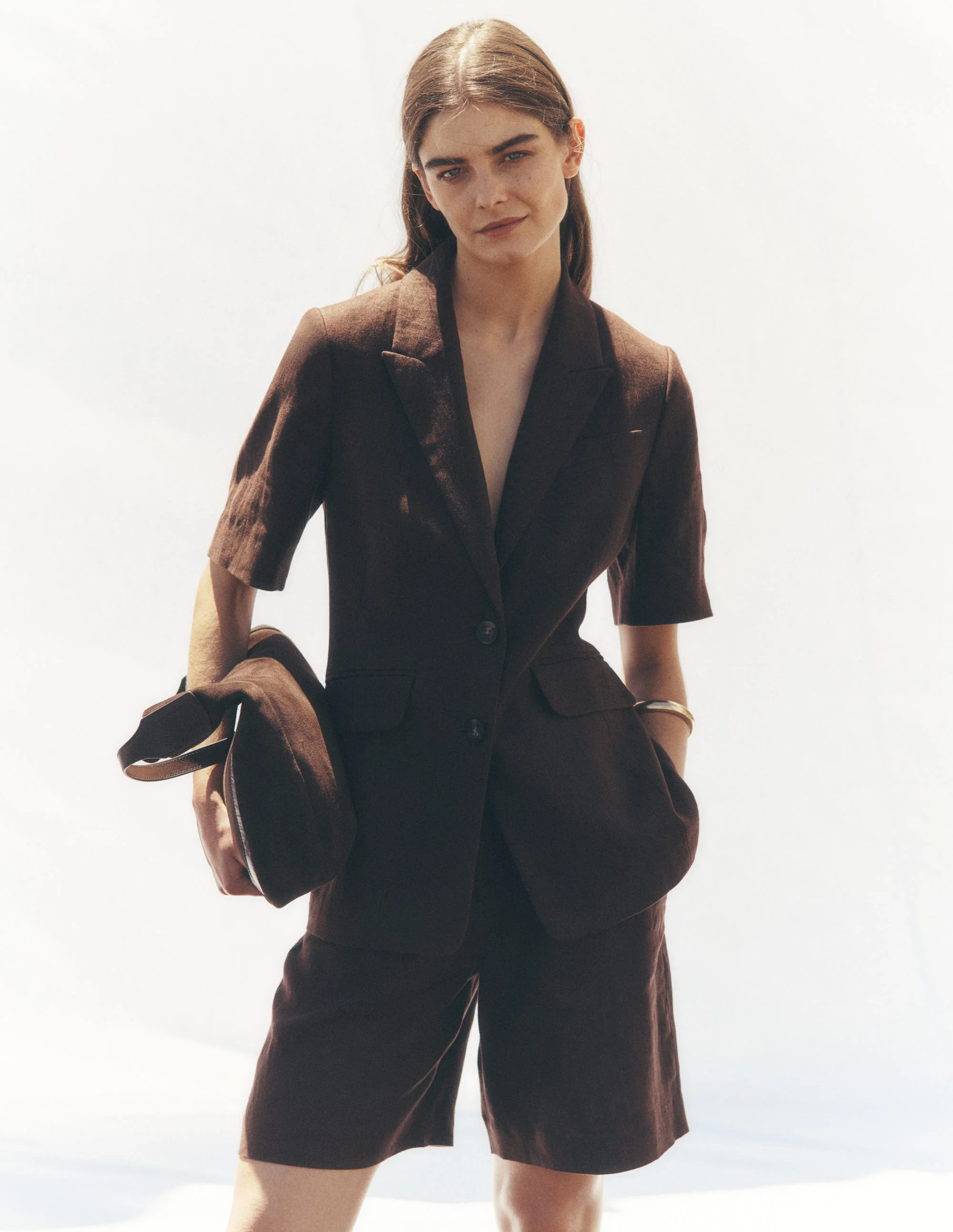 Short Sleeve Linen Blazer-Bitter Chocolate | Boden (US)