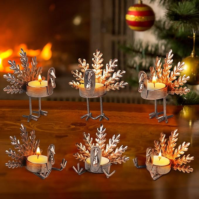 ALLADINBOX Set of 6 Turkey Tea Light Candle Holders Thanksgiving Centerpiece, Fall Decorations, H... | Amazon (US)