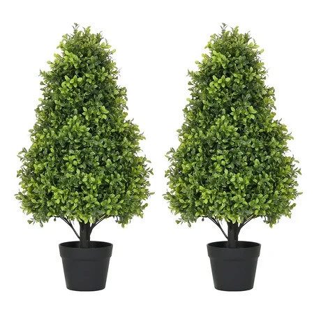 Poetree 2.5ft Artificial Topiary Tree 2 Pack 30 inch Faux Boxwood Set of 2 Fake Bushes and Shrubs for Front Door Porch in Pot | Walmart (US)