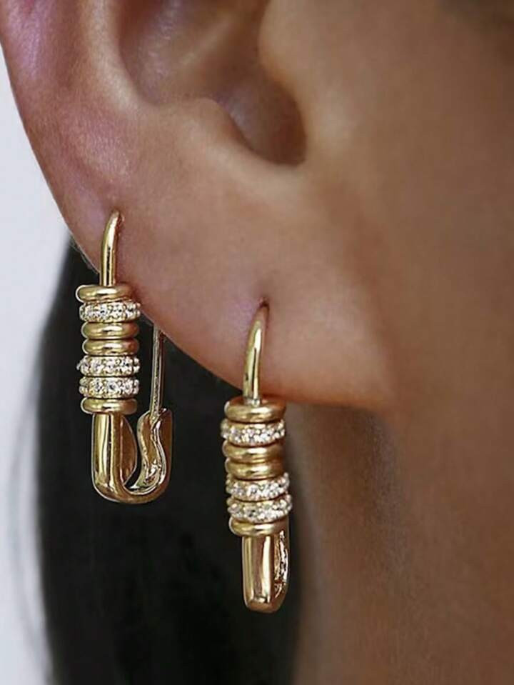 1 Pair Gold Safety Pin Stainless Steel Dangle Earrings For Women Luxurious & Versatile Hypoallerg... | SHEIN