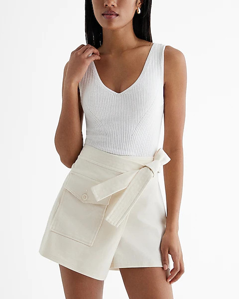 High Waisted Tie Waist Mini Cargo Skort | Express
