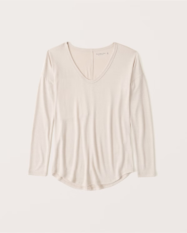 Women's Cozy Long-Sleeve V-Neck Legging Tee | Women's New Arrivals | Abercrombie.com | Abercrombie & Fitch (US)