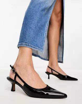 ASOS DESIGN Strut slingback mid heeled shoes in black | ASOS (Global)