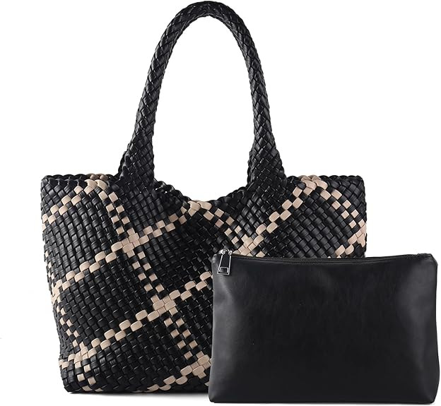 Woven Tote Bag Womens Purse Vegan Leather Shoulder Handbags Fashion Summer Beach Tote Bags Large ... | Amazon (US)