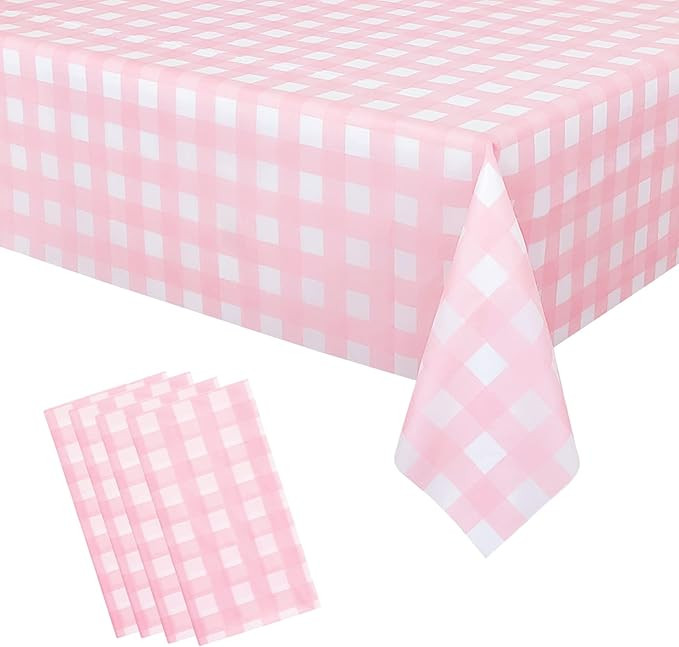 4 Pcs Pink Gingham Tablecloth 54 × 108 Inches Pink and White Checkered Table Cloth Disposable Pl... | Amazon (US)